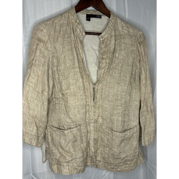 Eileen Fisher Jacket Women's Size S Organic Linen Beige Button Up Lightweight - Picture 1 of 5